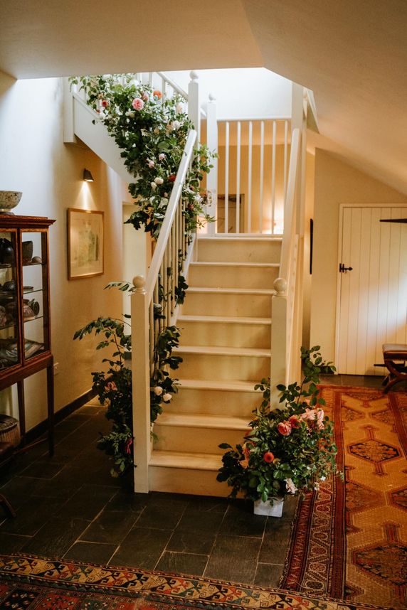 Decorated stairway to the main floor