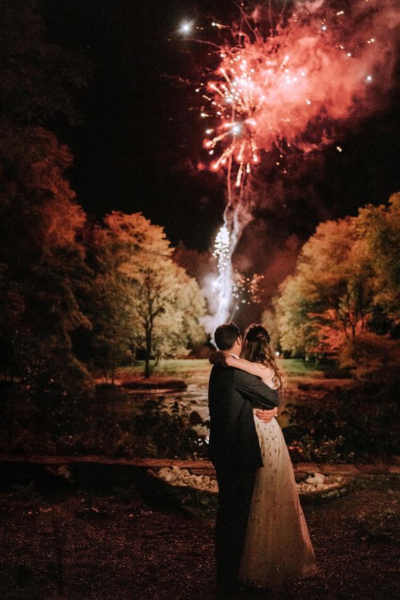 Fireworks in the evening by the lake